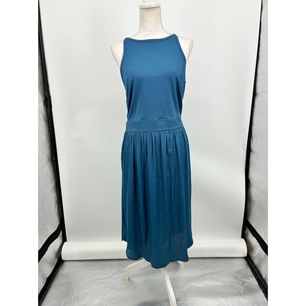 LOFT NWOT Teal slate Sleeveless Midi Dress w/pockets & tie back